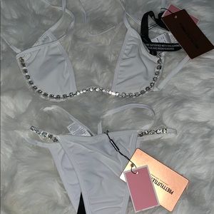 White Diamanté Trim Bikini